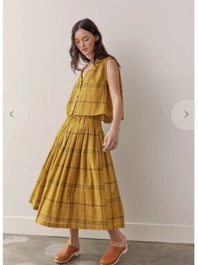 Plaid Mustard Yellow Midi Skirt